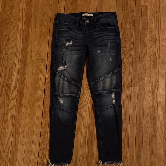 KanCan Dark Blue Distressed Skinny Jeans - Picture 1 of 5